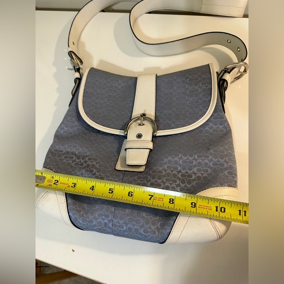 Vtg COACH Signature Jacquard Crossbody Purse Blue Canvas White Leather Y2K Bag - Picture 15 of 16